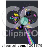 Poster, Art Print Of Headphoens And Music Albums With Arrows And Sounds Waves