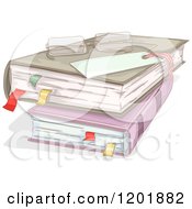 Clipart Of Reading Glasses On Stacked Books With Marked Pages Royalty Free Vector Illustration
