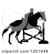 Poster, Art Print Of Black And White Silhouetted Horseback Girl Leaping A Post