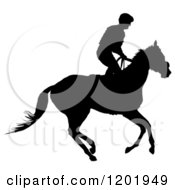 Poster, Art Print Of Black And White Silhouetted Horseback Jockey