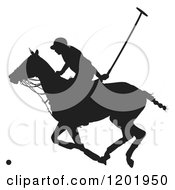 Poster, Art Print Of Black And White Silhouetted Horseback Polo Player