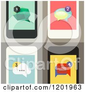 Poster, Art Print Of Four Cell Phone Screens With Message Icons