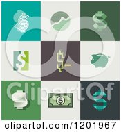 Clipart Of Different Styled Dollar Symbol Graph And Piggy Bank Squares Royalty Free Vector Illustration