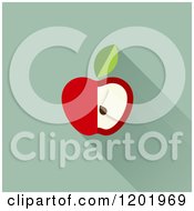 Clipart Of A Cut Red Apple And Leaf With A Shadow On Green Royalty Free Vector Illustration by elena