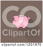 Clipart Of A Pink Piggy Bank With A Shadow On Brown Royalty Free Vector Illustration