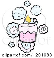 Cartoon Of A Candle With Flowers And Clouds Royalty Free Vector Illustration by lineartestpilot