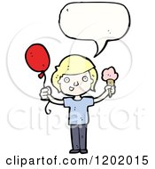 Poster, Art Print Of Kid With A Baloon And Ice Cream Cone Speaking