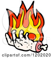 Cartoon Of A Flaming Severed Hand Royalty Free Vector Illustration by lineartestpilot