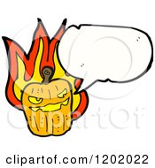 Cartoon Of A Flaming Jack O Lantern Speaking Royalty Free Vector Illustration