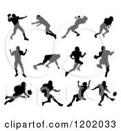 Poster, Art Print Of Black Silhouetted American Football Players In Action