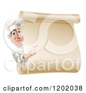 Poster, Art Print Of Chef Looking Around And Pointing At A Scroll Menu Sign