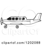 Clipart Of A Small Black And White Outlined Airplane 11 Royalty Free Vector Illustration