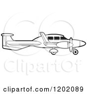 Clipart Of A Small Black And White Outlined Airplane 10 Royalty Free Vector Illustration