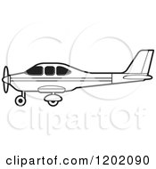 Clipart Of A Small Black And White Outlined Airplane 9 Royalty Free Vector Illustration