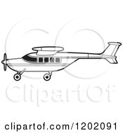 Clipart Of A Small Black And White Outlined Airplane 8 Royalty Free Vector Illustration