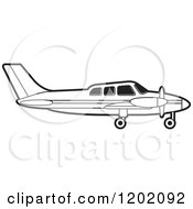 Clipart Of A Small Black And White Outlined Airplane 7 Royalty Free Vector Illustration