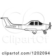 Clipart Of A Small Black And White Outlined Airplane 5 Royalty Free Vector Illustration