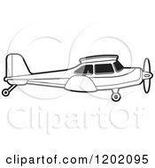 Clipart Of A Small Black And White Outlined Airplane 4 Royalty Free Vector Illustration