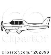Clipart Of A Small Black And White Outlined Airplane 3 Royalty Free Vector Illustration