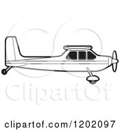 Clipart Of A Small Black And White Outlined Airplane 2 Royalty Free Vector Illustration