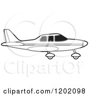 Clipart Of A Small Black And White Outlined Airplane 12 Royalty Free Vector Illustration