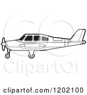 Clipart Of A Small Black And White Outlined Airplane Royalty Free Vector Illustration