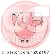 Poster, Art Print Of Pink Pig Waving And Holding A Sign Icon