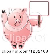 Poster, Art Print Of Pig Waving And Holding A Sign