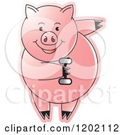 Clipart Of A Fit Pig Exercising With A Dumbbell Royalty Free Vector Illustration