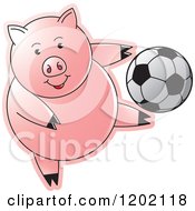 Poster, Art Print Of Sporty Pig Playing Soccer