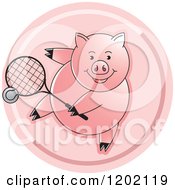 Poster, Art Print Of Sporty Pig Playing Tennis Icon