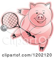 Poster, Art Print Of Sporty Pig Playing Tennis