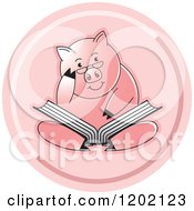 Clipart Of A Pig Sitting And Reading A Book Icon Royalty Free Vector Illustration