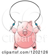 Clipart Of A Pig Exercising With A Jump Rope Royalty Free Vector Illustration
