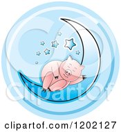 Poster, Art Print Of Pig Sleeping On A Blue Crescent Moon Icon