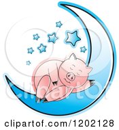 Poster, Art Print Of Pig Sleeping On A Blue Crescent Moon