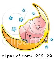 Poster, Art Print Of Pig Sleeping On A Crescent Moon