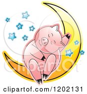 Poster, Art Print Of Pig Sleeping On A Crescent Moon 2
