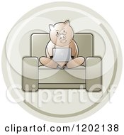 Poster, Art Print Of Green Icon Of A Pig Using A Laptop Computer