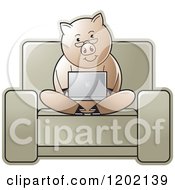 Poster, Art Print Of Pig Using A Laptop Computer On A Chair