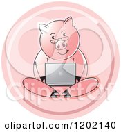 Poster, Art Print Of Pink Icon Of A Pig Using A Laptop Computer