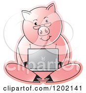 Clipart Of A Pig Using A Laptop Computer Royalty Free Vector Illustration