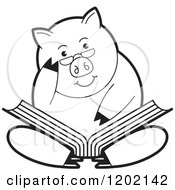 Poster, Art Print Of Black And White Pig Sitting And Reading A Book