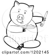 Poster, Art Print Of Black And White Pig Sitting And Eating