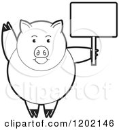 Poster, Art Print Of Black And White Pig Waving And Holding A Sign