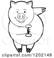 Poster, Art Print Of Black And White Fit Pig Exercising With A Dumbbell