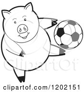 Poster, Art Print Of Black And White Sporty Pig Playing Soccer