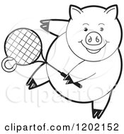 Poster, Art Print Of Black And White Sporty Pig Playing Tennis