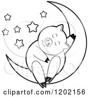 Poster, Art Print Of Black And White Pig Sleeping On A Crescent Moon 2