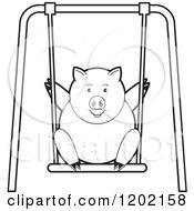 Poster, Art Print Of Black And White Pig Playing On A Swing